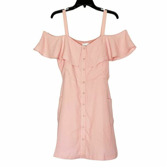 J.O.A. Women's Pink Cold Shoulder Button Up Fit & Flare Dress Size Large - Picture 6 of 8